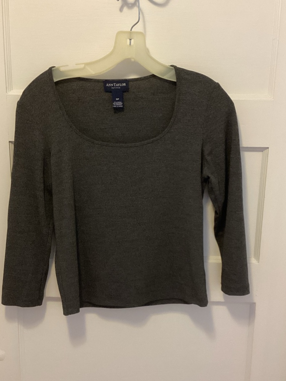 Ann Taylor Charcoal Gray Scoop Neck Long Sleeve Top